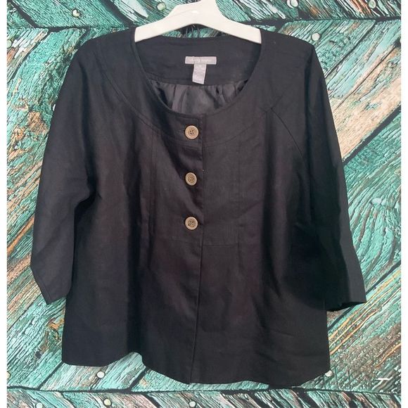 Sherry Taylor Linen Blend Blazer Jacket Size M Black 🍒🌿 - Picture 11 of 14